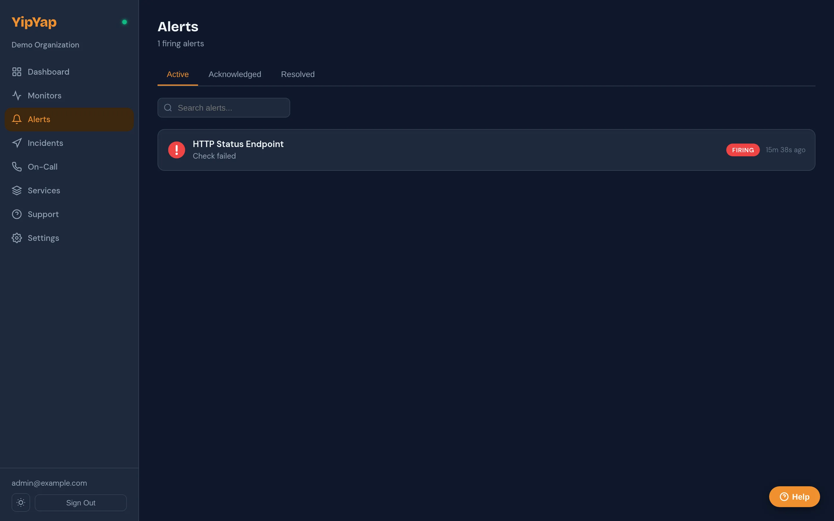 Alerts list showing active and resolved alerts